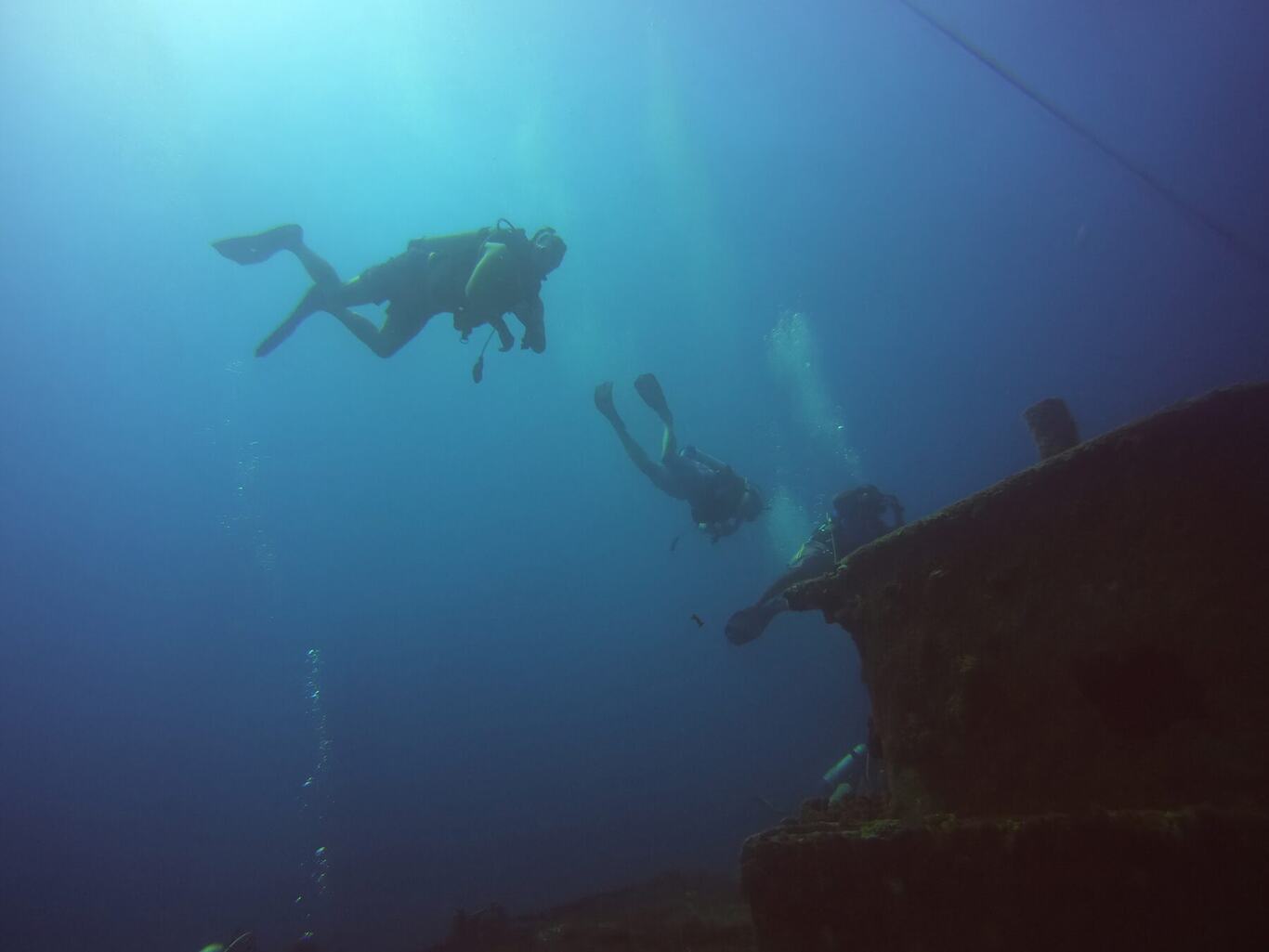 Divers on a wreck dive, Anguilla