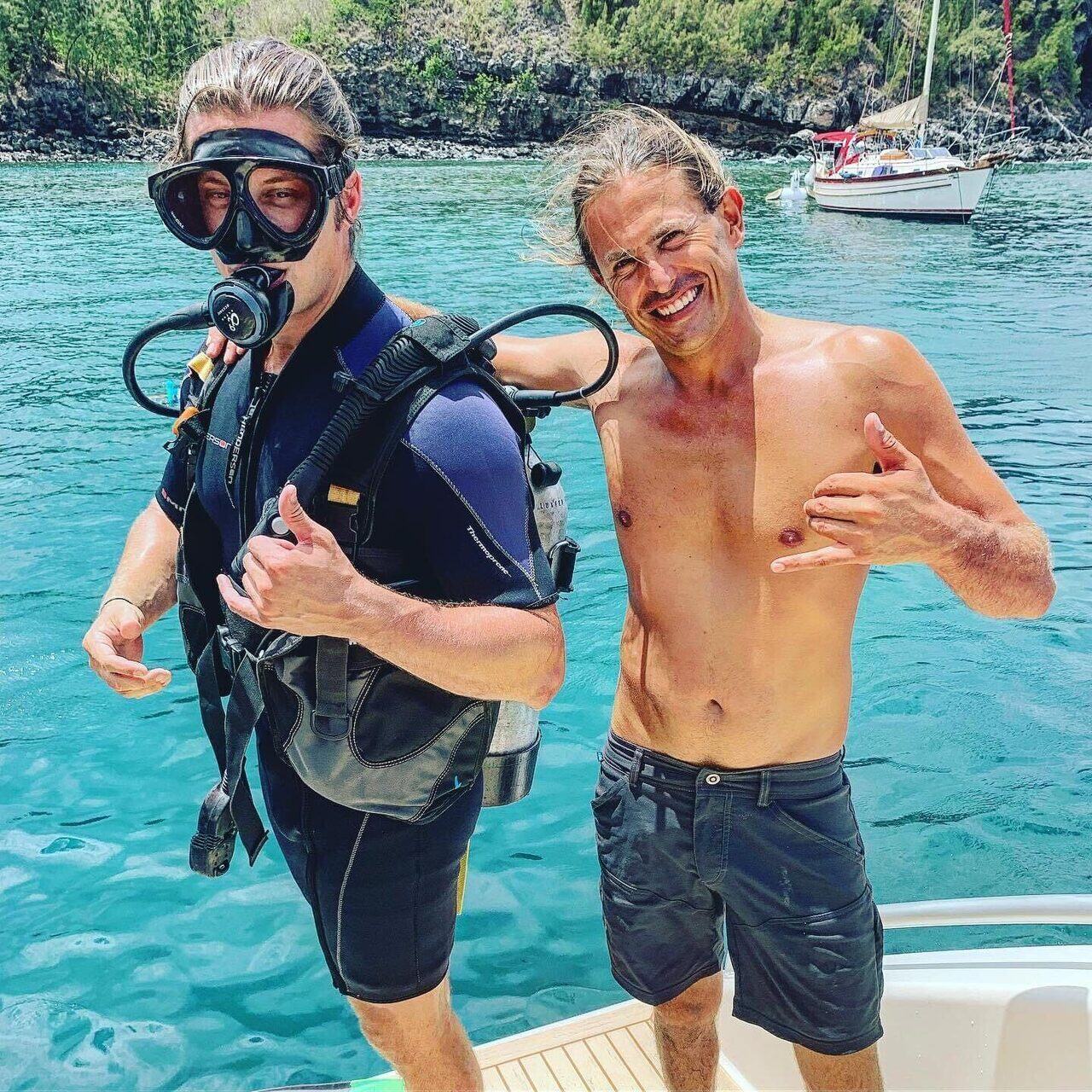 Post-dive, aboard the catamaran